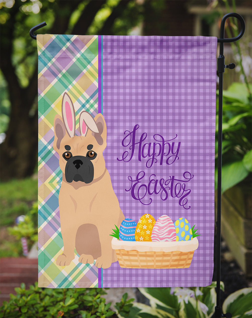 Fawn French Bulldog Easter Garden Flag Mailbox Decorative Yard Banner Outside Patio Artwork for Flower Beds, Garden Size, Multicolor