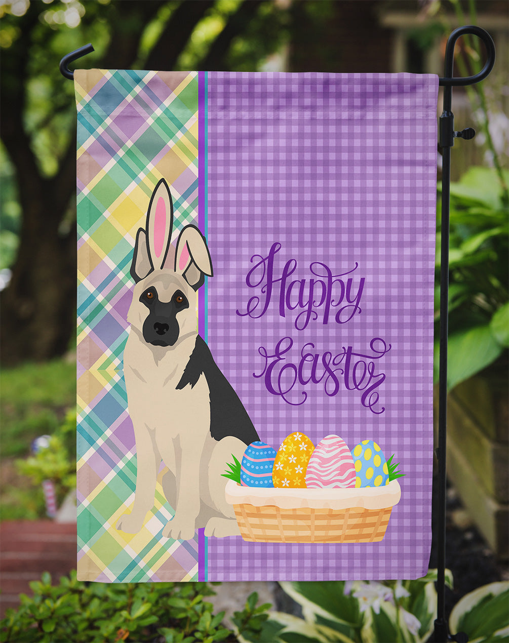 Black and Silver German Shepherd Easter Garden Flag Mailbox Decorative Yard Banner Outside Patio Artwork for Flower Beds, Garden Size, Multicolor