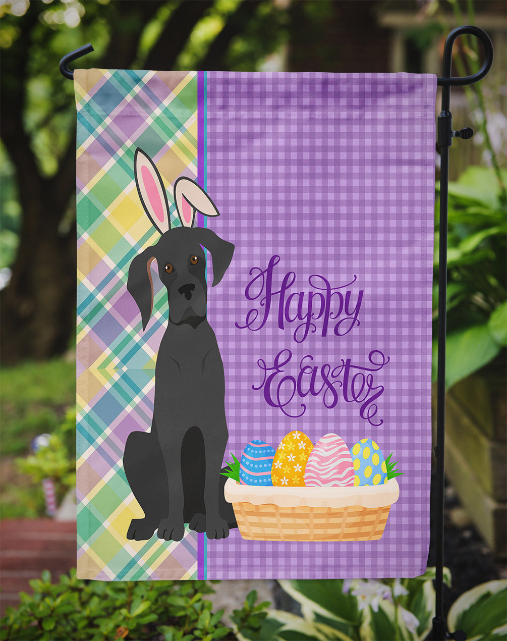 Black Great Dane Easter Garden Flag Mailbox Decorative Yard Banner Outside Patio Artwork for Flower Beds, Garden Size, Multicolor