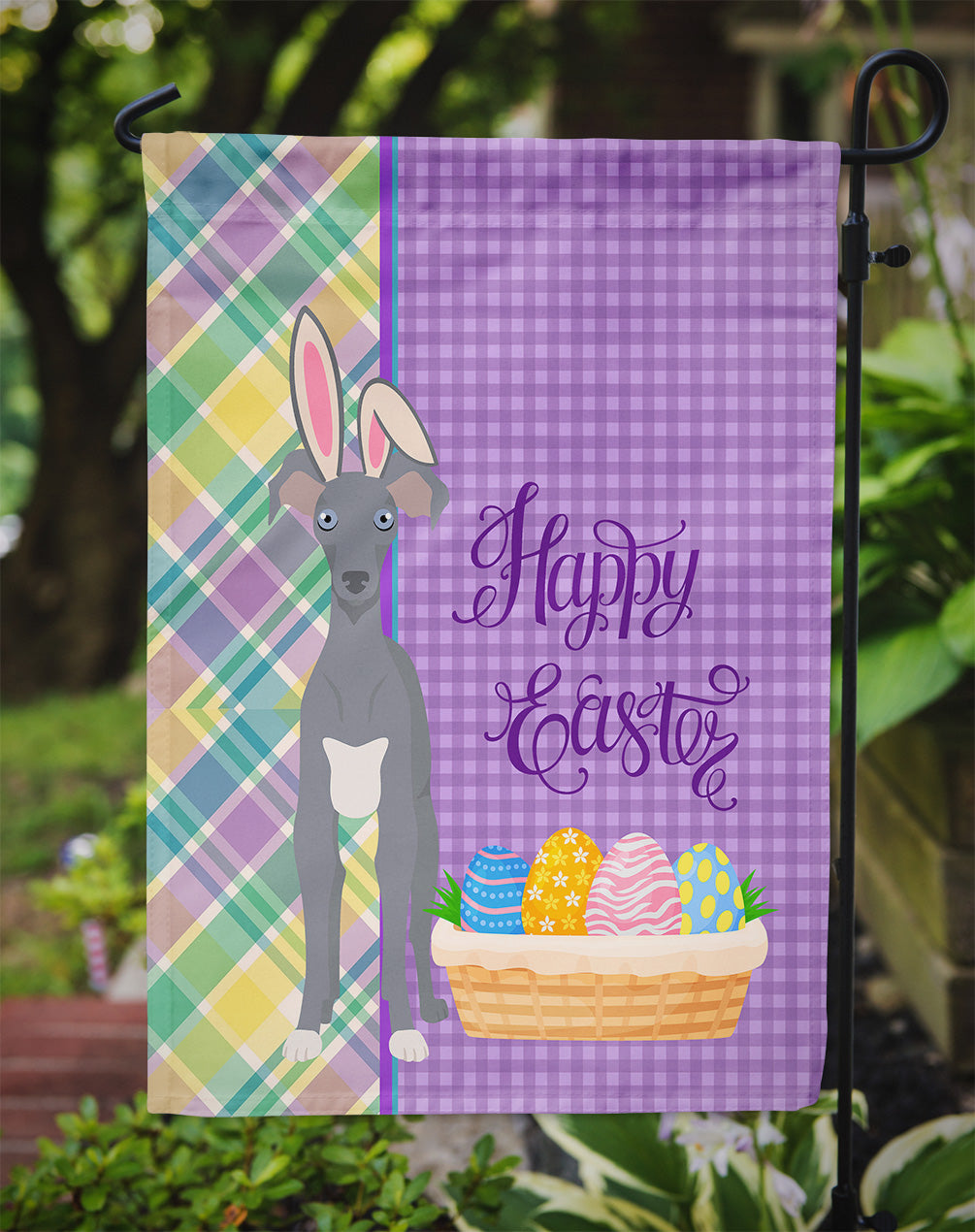 Gray Italian Greyhound Easter Garden Flag Mailbox Decorative Yard Banner Outside Patio Artwork for Flower Beds, Garden Size, Multicolor