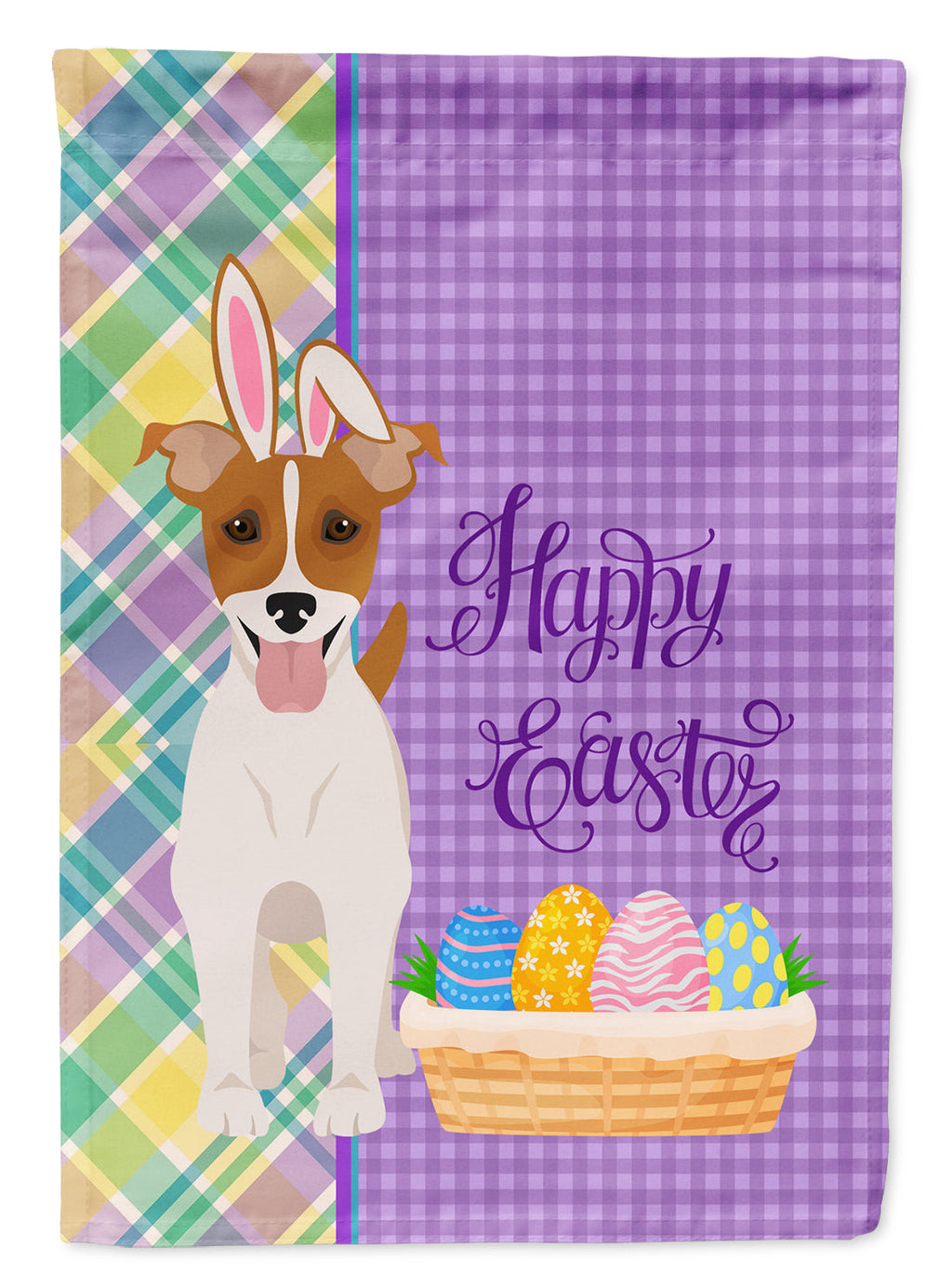 Brown White Smooth Jack Russell Terrier Easter Garden Flag Mailbox Decorative Yard Banner Outside Patio Artwork for Flower Beds, Garden Size, Multicolor