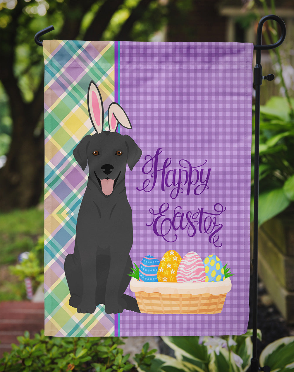 Black Labrador Retriever Easter Garden Flag Mailbox Decorative Yard Banner Outside Patio Artwork for Flower Beds, Garden Size, Multicolor