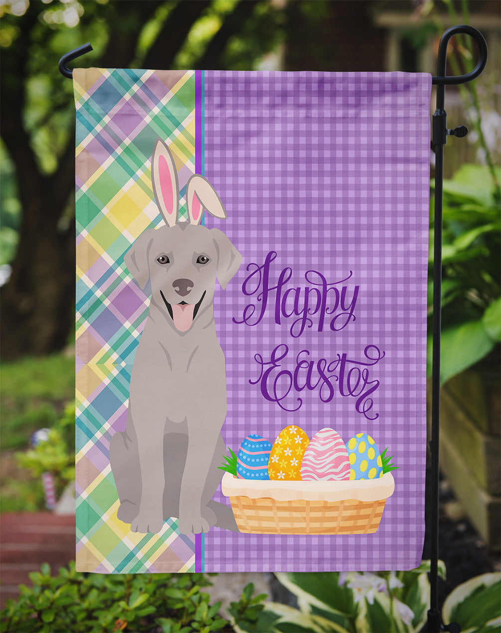 Gray Labrador Retriever Easter Garden Flag Mailbox Decorative Yard Banner Outside Patio Artwork for Flower Beds, Garden Size, Multicolor