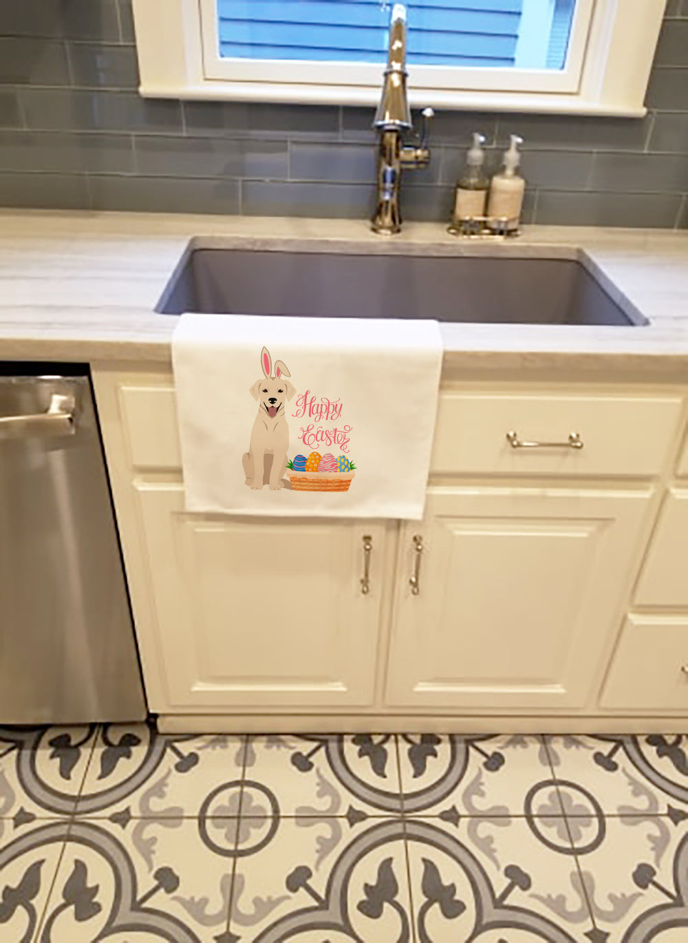 White Cream Labrador Retriever Easter Kitchen Towel Set of 2 White Dish Towels Decorative Bathroom Hand towel for Hand, Face, Hair, Yoga, Tea, Dishcloth, 19 X 28", White