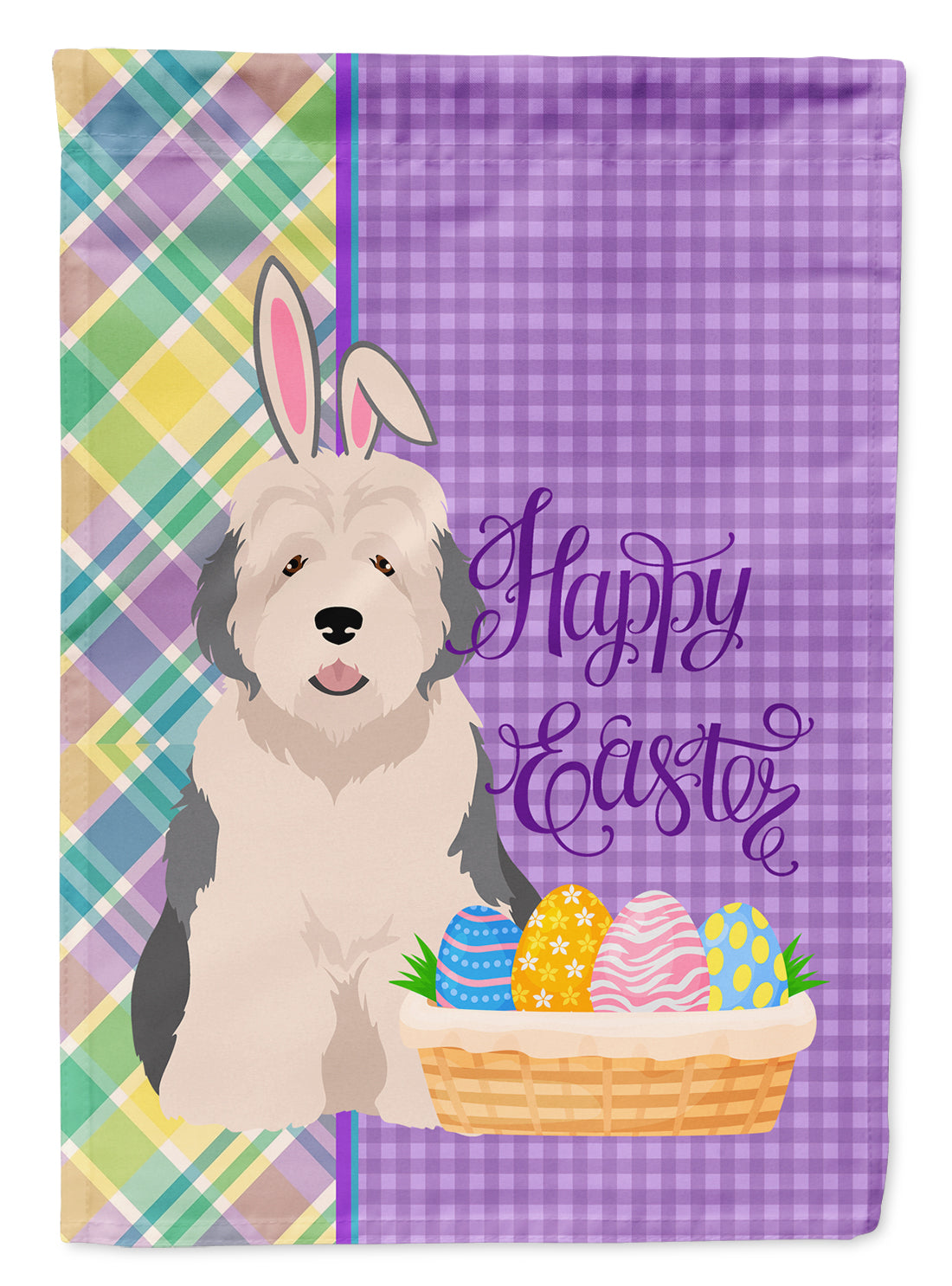 Old English Sheepdog Easter Garden Flag Mailbox Decorative Yard Banner Outside Patio Artwork for Flower Beds, Garden Size, Multicolor
