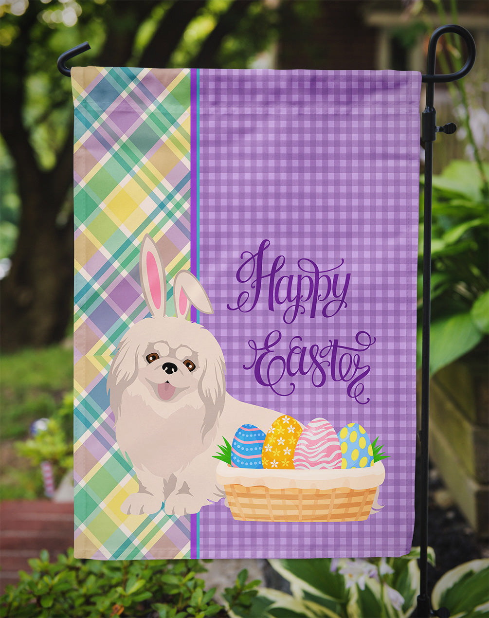 White Pekingese Easter Garden Flag Mailbox Decorative Yard Banner Outside Patio Artwork for Flower Beds, Garden Size, Multicolor