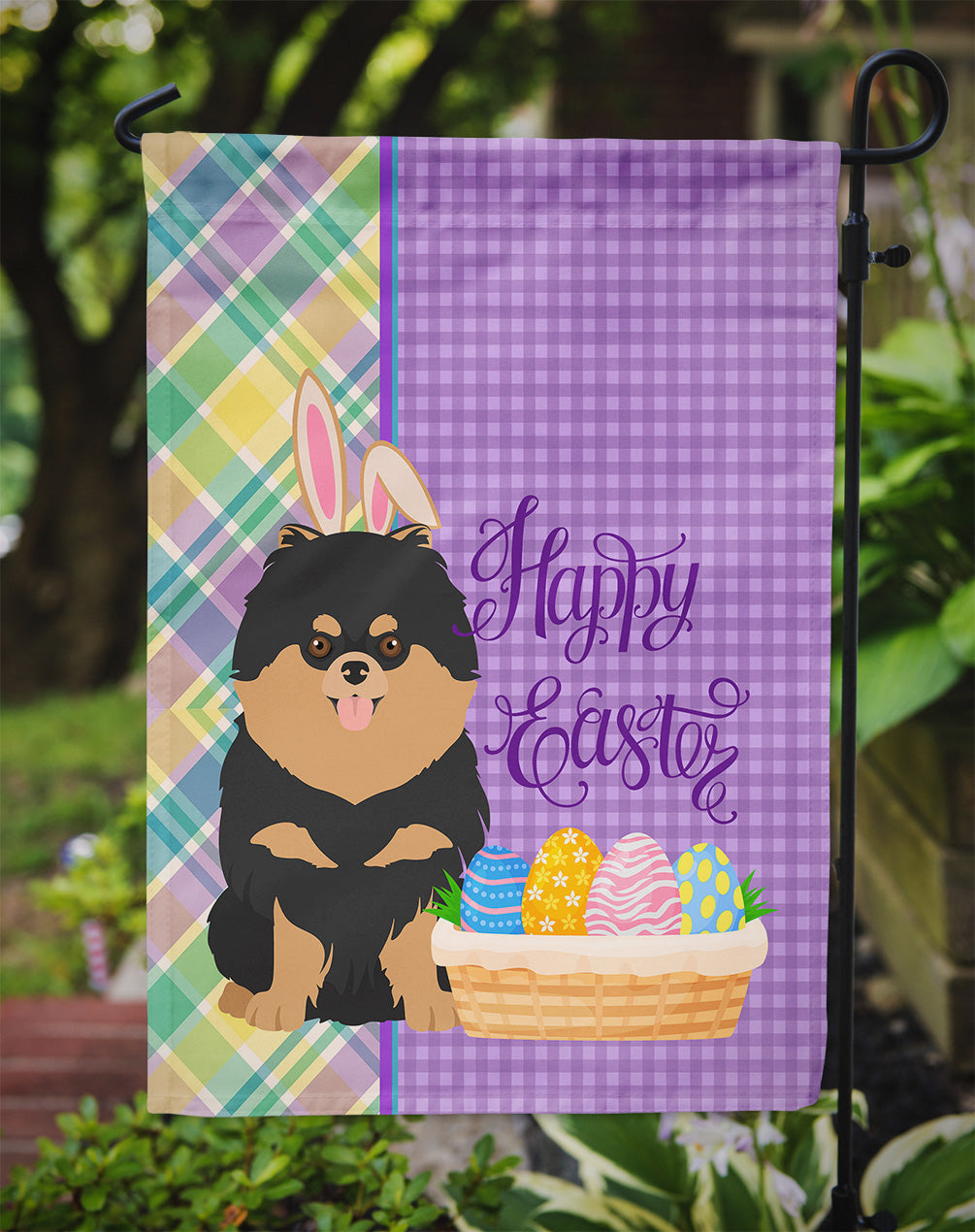 Black and Tan Pomeranian Easter Garden Flag Mailbox Decorative Yard Banner Outside Patio Artwork for Flower Beds, Garden Size, Multicolor