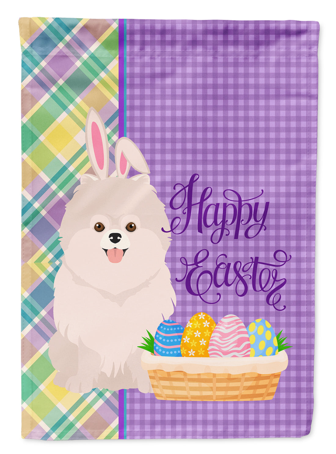White Pomeranian Easter Garden Flag Mailbox Decorative Yard Banner Outside Patio Artwork for Flower Beds, Garden Size, Multicolor