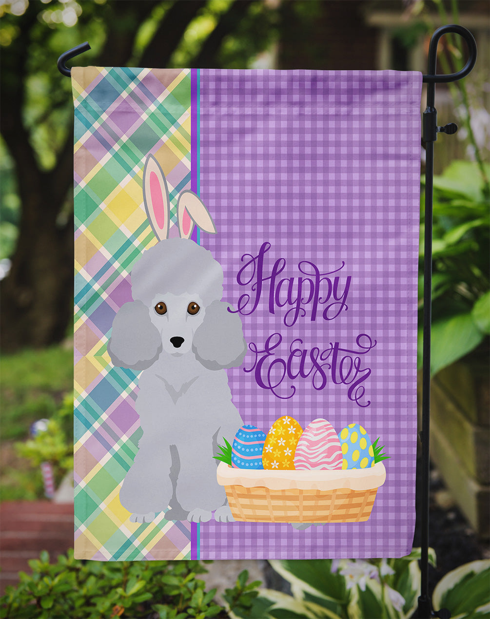 Toy Silver Poodle Easter Garden Flag Mailbox Decorative Yard Banner Outside Patio Artwork for Flower Beds, Garden Size, Multicolor