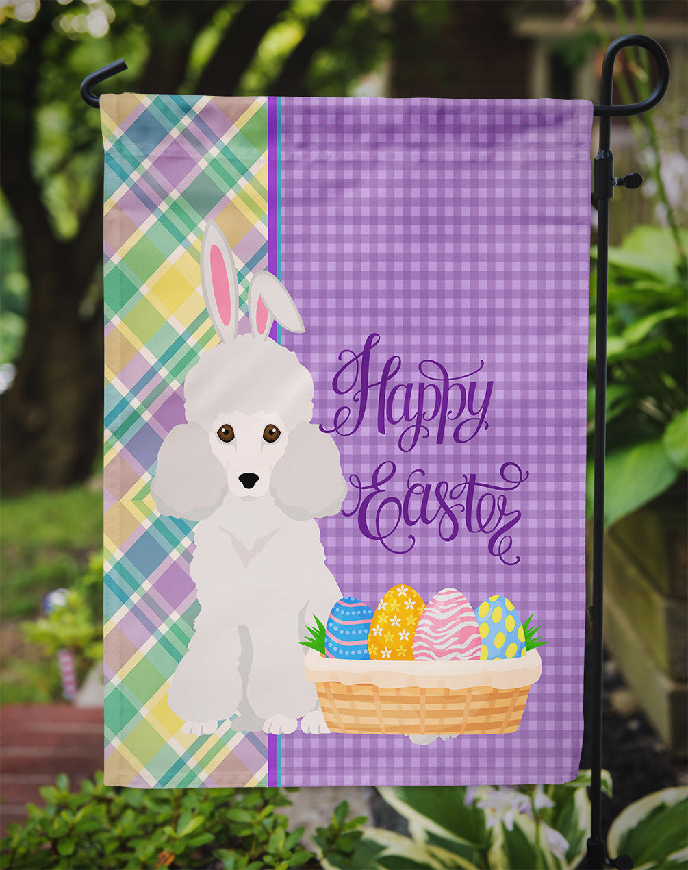 Toy White Poodle Easter Garden Flag Mailbox Decorative Yard Banner Outside Patio Artwork for Flower Beds, Garden Size, Multicolor
