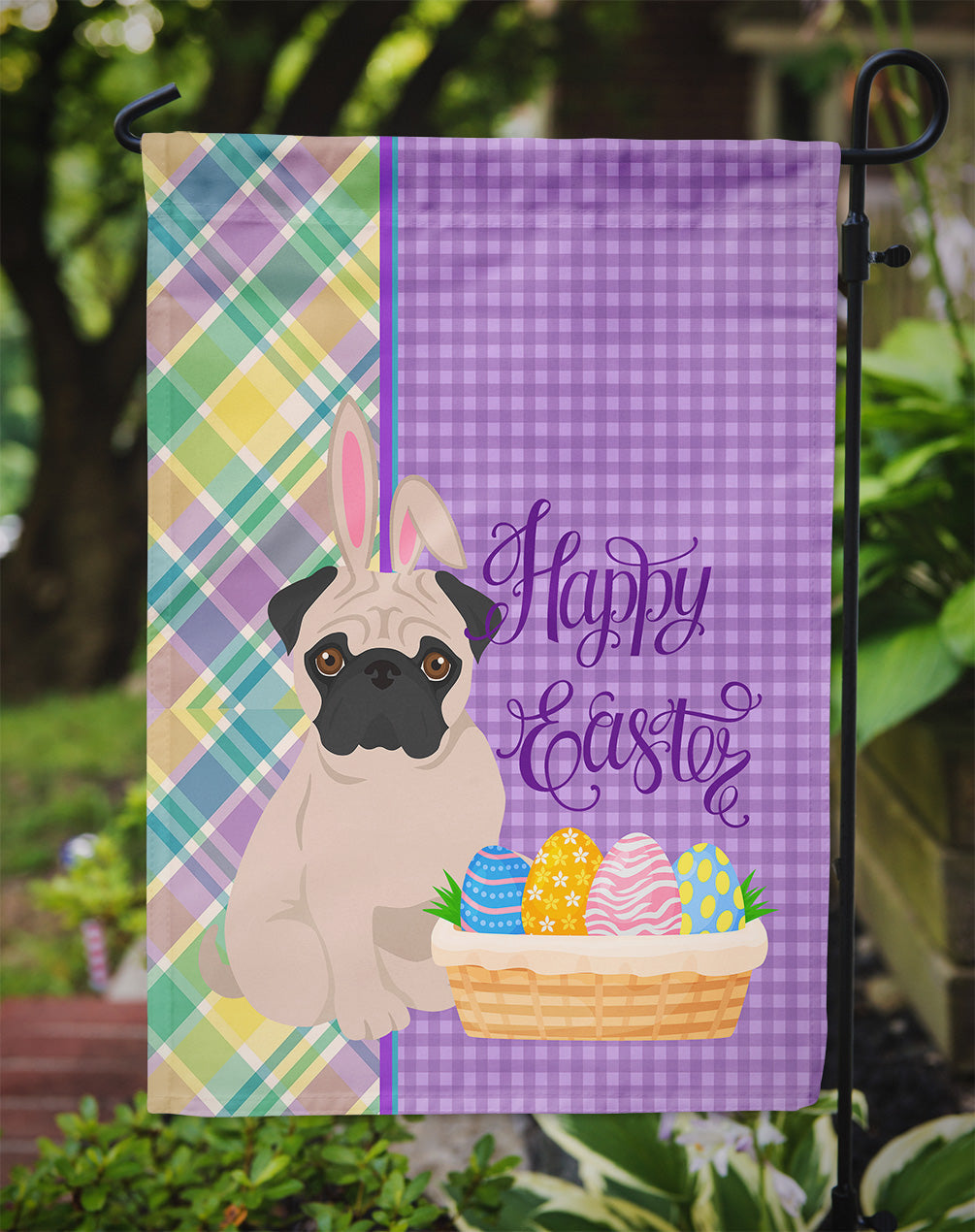 Fawn Pug Easter Garden Flag Mailbox Decorative Yard Banner Outside Patio Artwork for Flower Beds, Garden Size, Multicolor