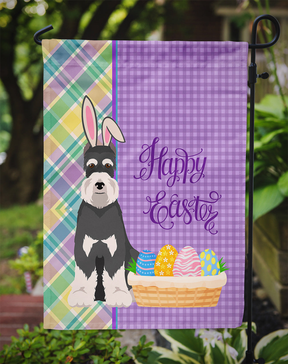 Black and Silver Schnauzer Easter Garden Flag Mailbox Decorative Yard Banner Outside Patio Artwork for Flower Beds, Garden Size, Multicolor