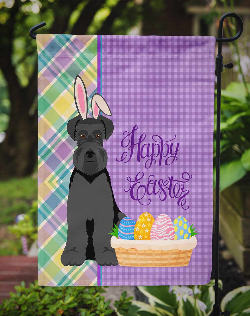 Black Natural Ears Schnauzer Easter Garden Flag Mailbox Decorative Yard Banner Outside Patio Artwork for Flower Beds, Garden Size, Multicolor