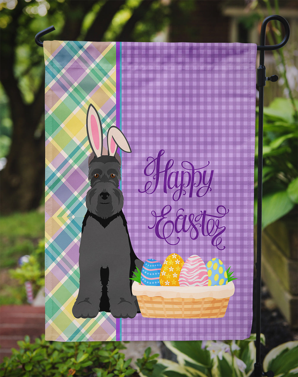 Black Schnauzer Easter Garden Flag Mailbox Decorative Yard Banner Outside Patio Artwork for Flower Beds, Garden Size, Multicolor