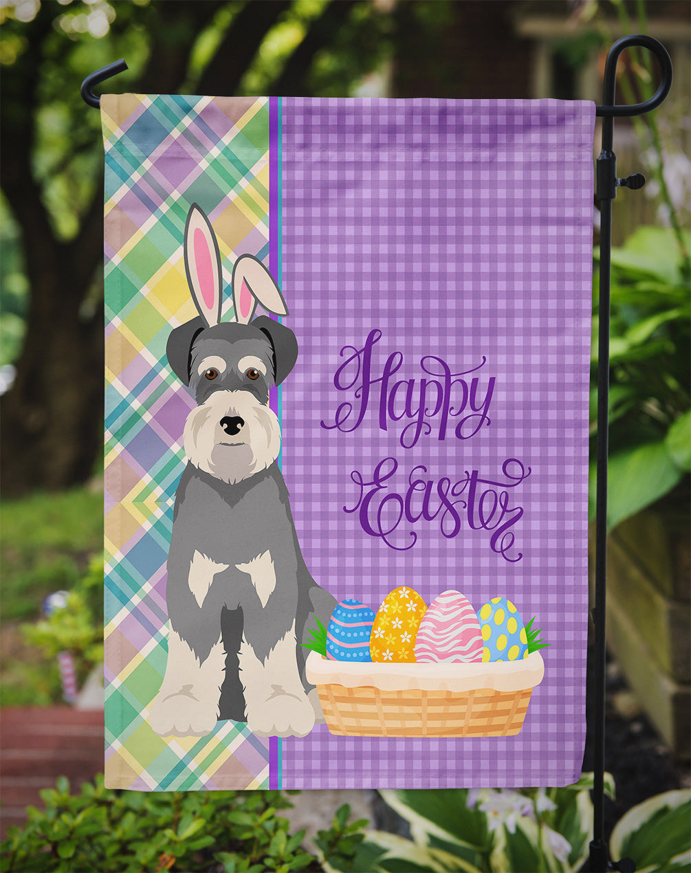 Salt Pepper Natural Ears Schnauzer Easter Garden Flag Mailbox Decorative Yard Banner Outside Patio Artwork for Flower Beds, Garden Size, Multicolor