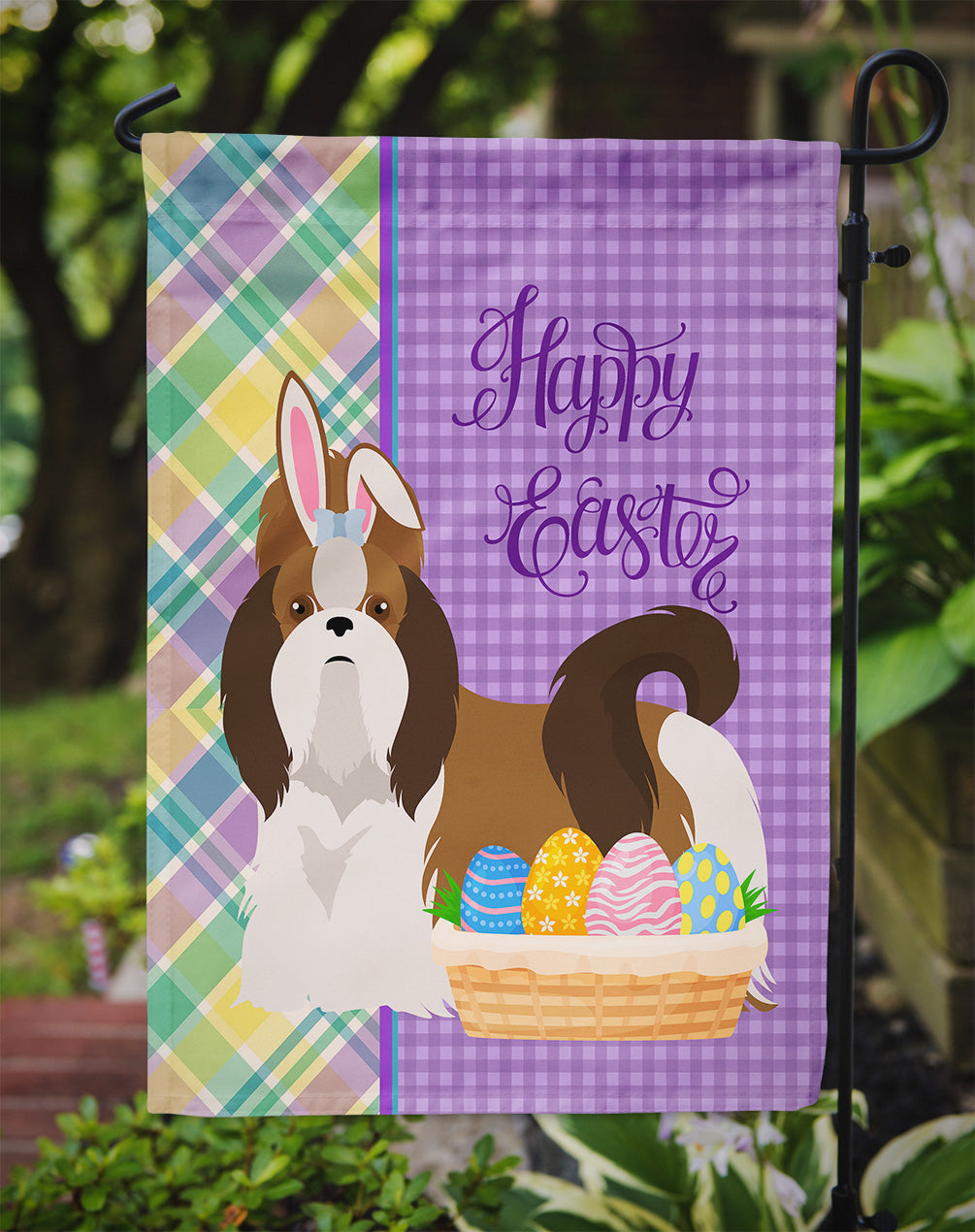 Red and White Shih Tzu Easter Garden Flag Mailbox Decorative Yard Banner Outside Patio Artwork for Flower Beds, Garden Size, Multicolor