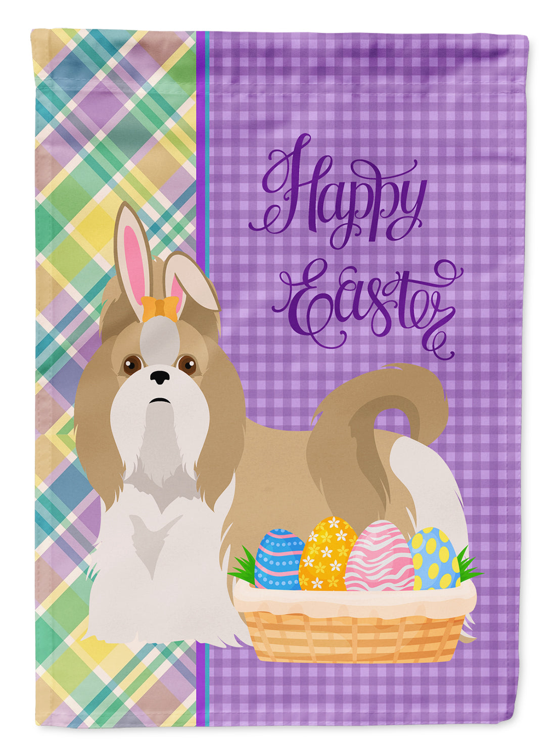 Gold and White Shih Tzu Easter Garden Flag Mailbox Decorative Yard Banner Outside Patio Artwork for Flower Beds, Garden Size, Multicolor