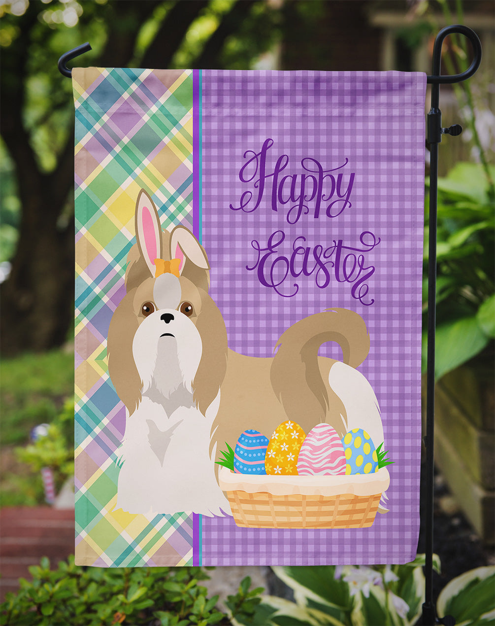 Gold and White Shih Tzu Easter Garden Flag Mailbox Decorative Yard Banner Outside Patio Artwork for Flower Beds, Garden Size, Multicolor