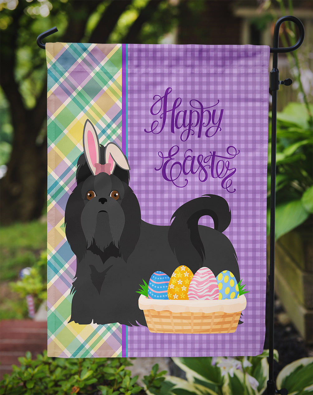 Black Shih Tzu Easter Garden Flag Mailbox Decorative Yard Banner Outside Patio Artwork for Flower Beds, Garden Size, Multicolor