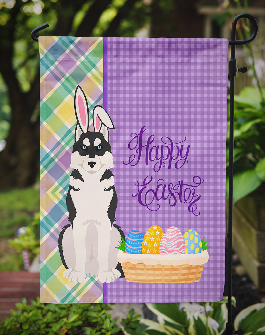 Black Siberian Husky Easter Garden Flag Mailbox Decorative Yard Banner Outside Patio Artwork for Flower Beds, Garden Size, Multicolor