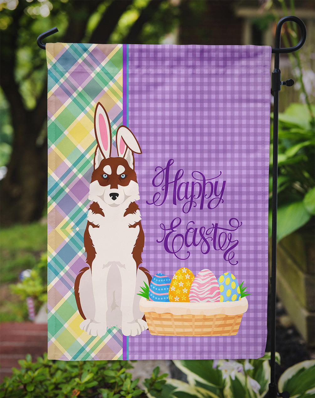 Red Siberian Husky Easter Garden Flag Mailbox Decorative Yard Banner Outside Patio Artwork for Flower Beds, Garden Size, Multicolor