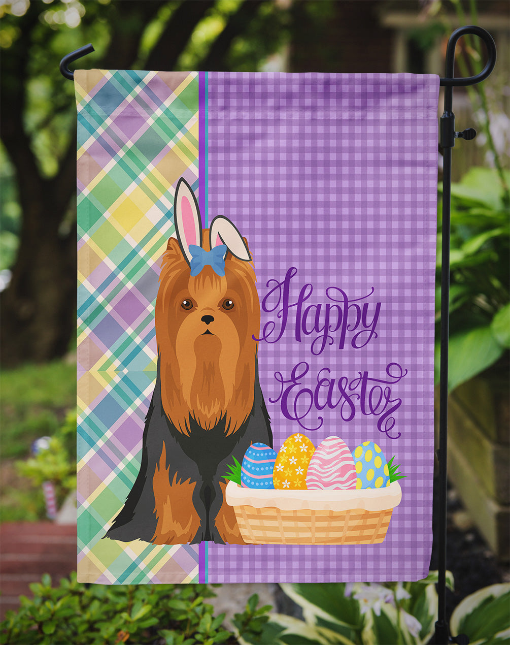 Black and Tan Full Coat Yorkshire Terrier Easter Garden Flag Mailbox Decorative Yard Banner Outside Patio Artwork for Flower Beds, Garden Size, Multicolor