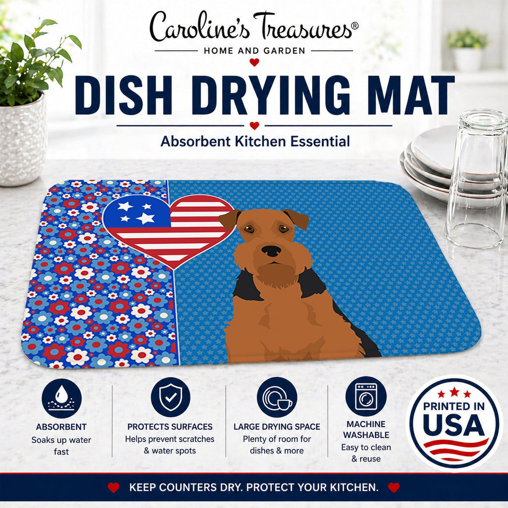 Black and Tan Airedale Terrier USA American Dish Drying Mat Absorbent Dish Drying Mat Pad for Kitchen Counter Dish Drainer Mat for Countertop, 14 x 21", Multicolor