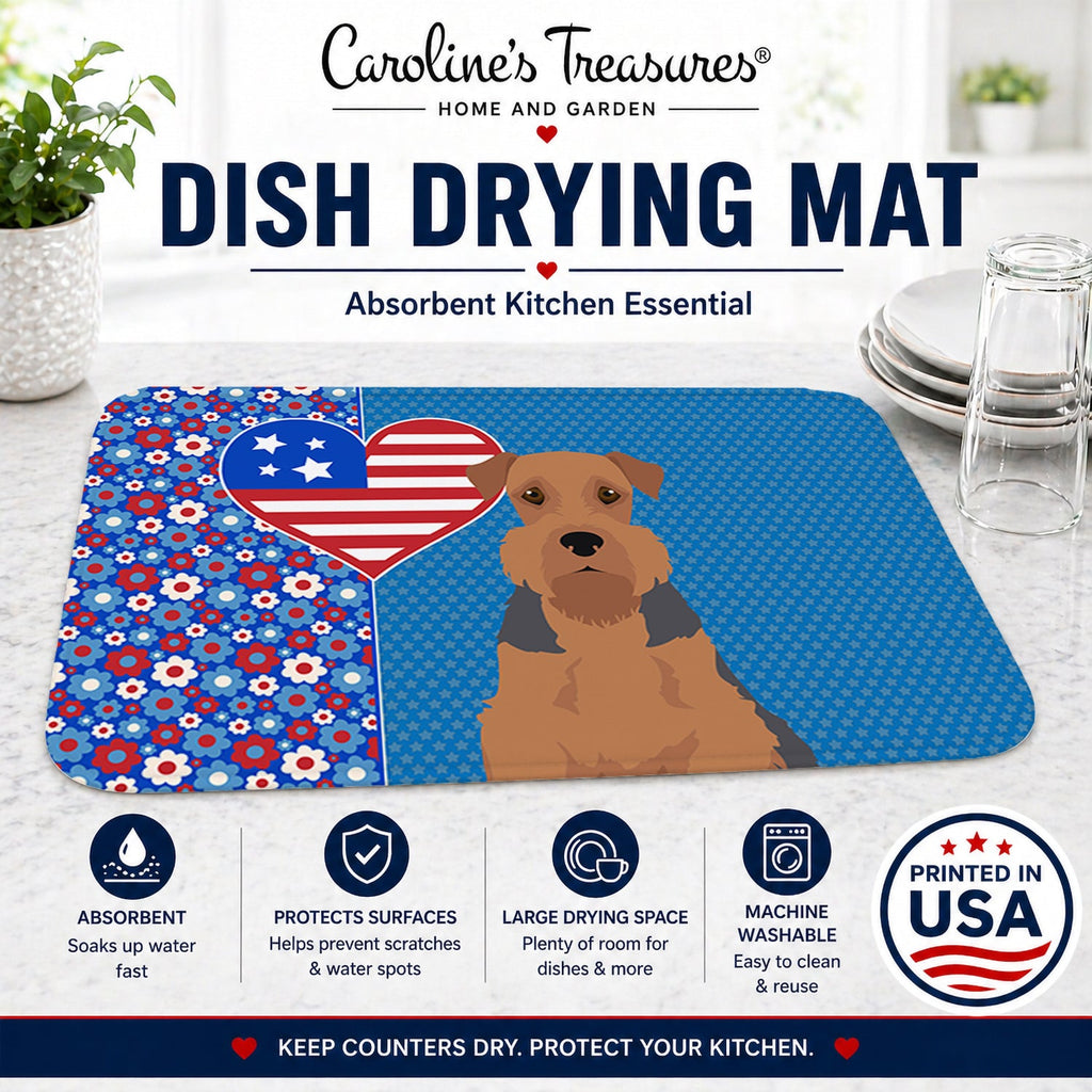 Grizzle and Tan Airedale Terrier USA American Dish Drying Mat Absorbent Dish Drying Mat Pad for Kitchen Counter Dish Drainer Mat for Countertop, 14 x 21", Multicolor