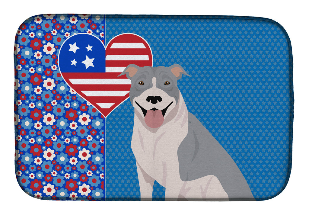 Blue and White Pit Bull Terrier USA American Dish Drying Mat Absorbent Dish Drying Mat Pad for Kitchen Counter Dish Drainer Mat for Countertop, 14 x 21", Multicolor