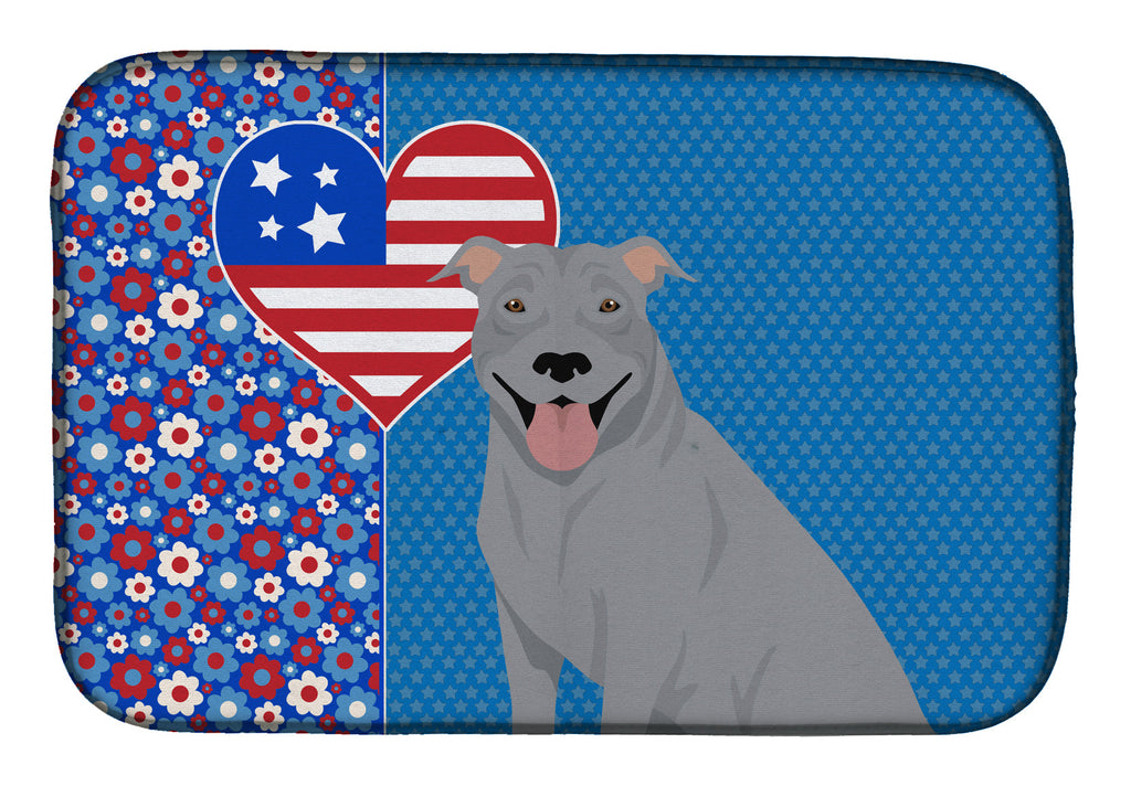 Blue Pit Bull Terrier USA American Dish Drying Mat Absorbent Dish Drying Mat Pad for Kitchen Counter Dish Drainer Mat for Countertop, 14 x 21", Multicolor