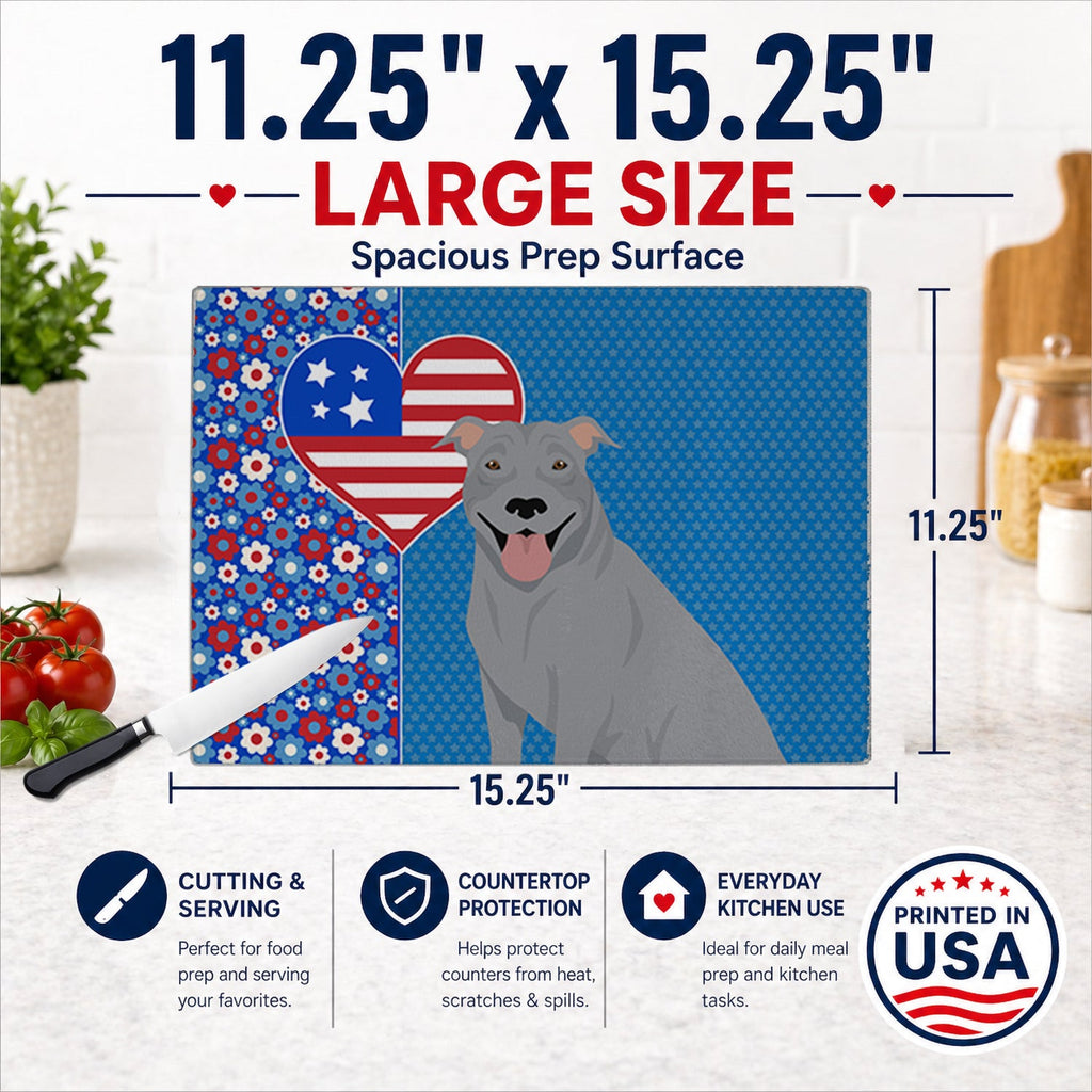 Blue Pit Bull Terrier USA American Cutting Board Tempered Glass Kitchen Cutting Surface, Heat Resistant Chopping, Non-Slip Feet, Food Prep & Serving