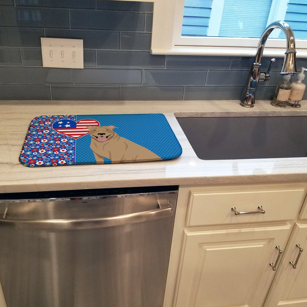 Fawn Pit Bull Terrier USA American Dish Drying Mat Absorbent Dish Drying Mat Pad for Kitchen Counter Dish Drainer Mat for Countertop, 14 x 21", Multicolor