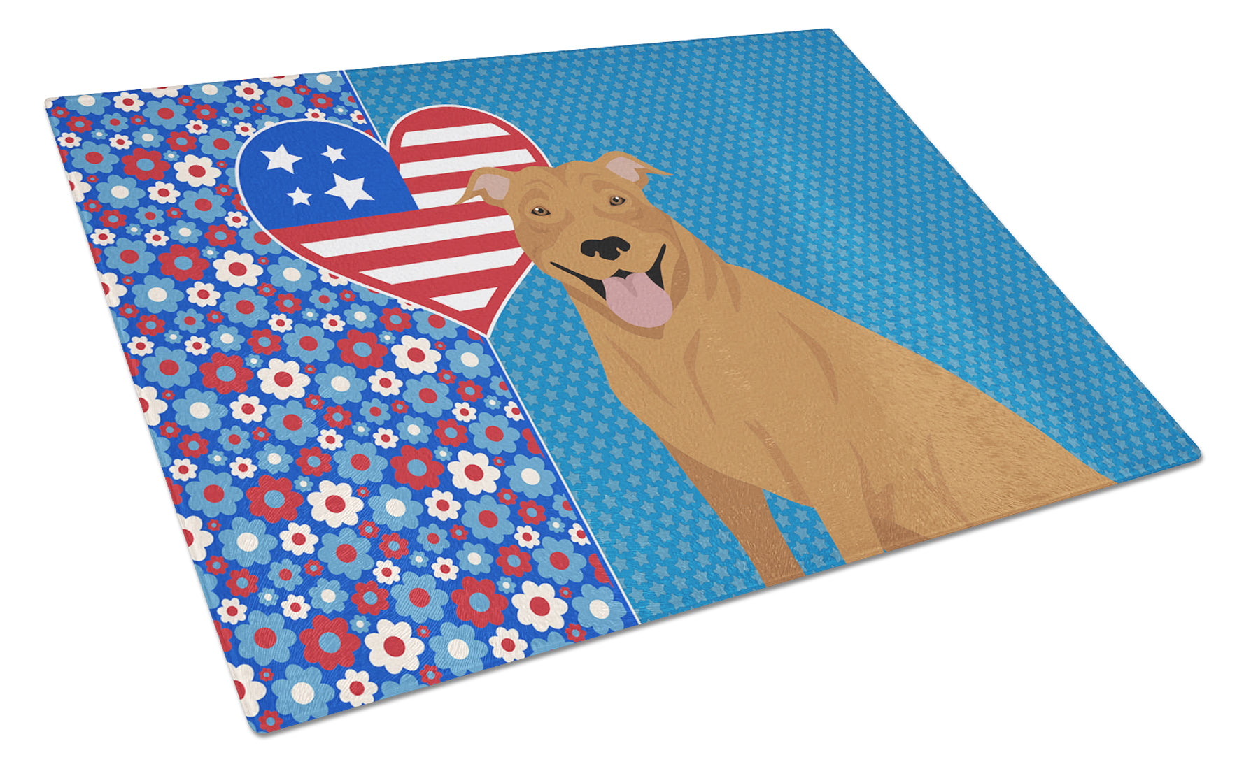 Red Pit Bull Terrier USA American Cutting Board Tempered Glass Kitchen Cutting Surface, Heat Resistant Chopping, Non-Slip Feet, Food Prep & Serving