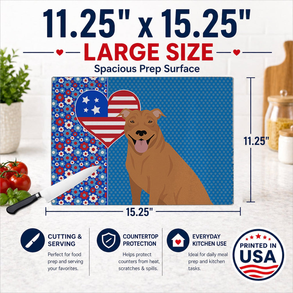 Red Pit Bull Terrier USA American Cutting Board Tempered Glass Kitchen Cutting Surface, Heat Resistant Chopping, Non-Slip Feet, Food Prep & Serving
