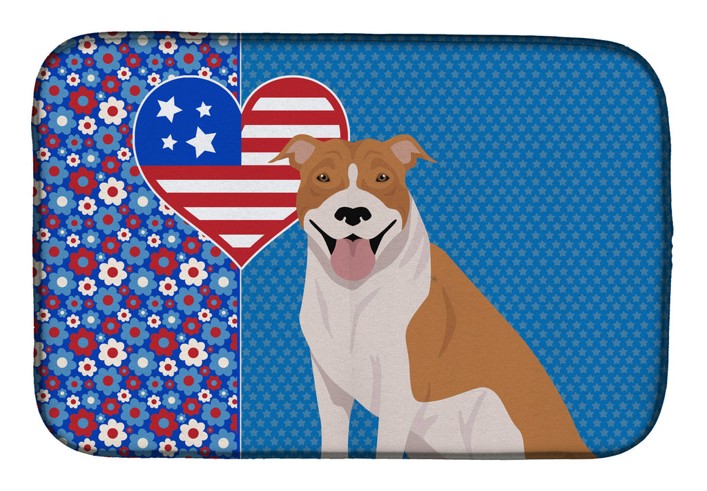 Red and White Pit Bull Terrier USA American Dish Drying Mat Absorbent Dish Drying Mat Pad for Kitchen Counter Dish Drainer Mat for Countertop, 14 x 21", Multicolor