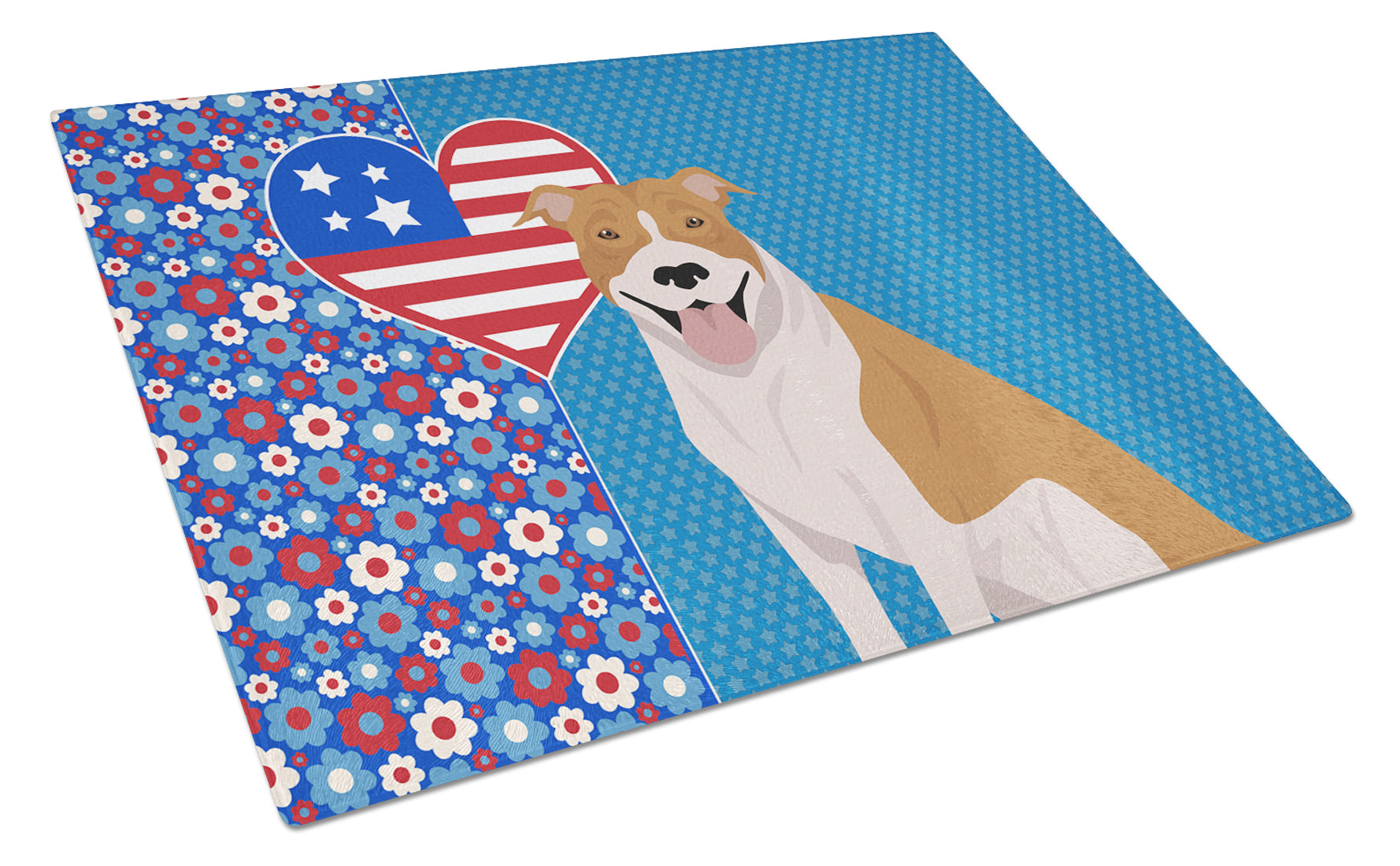 Red and White Pit Bull Terrier USA American Cutting Board Tempered Glass Kitchen Cutting Surface, Heat Resistant Chopping, Non-Slip Feet, Food Prep & Serving