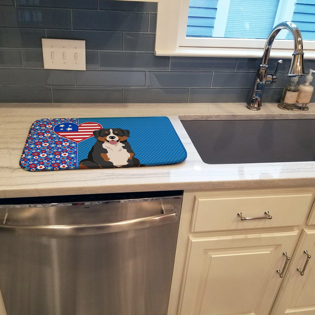 Bernese Mountain Dog USA American Dish Drying Mat Absorbent Dish Drying Mat Pad for Kitchen Counter Dish Drainer Mat for Countertop, 14 x 21", Multicolor