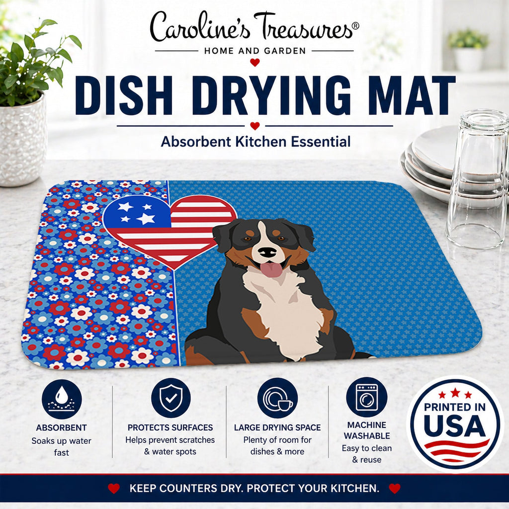 Bernese Mountain Dog USA American Dish Drying Mat Absorbent Dish Drying Mat Pad for Kitchen Counter Dish Drainer Mat for Countertop, 14 x 21", Multicolor
