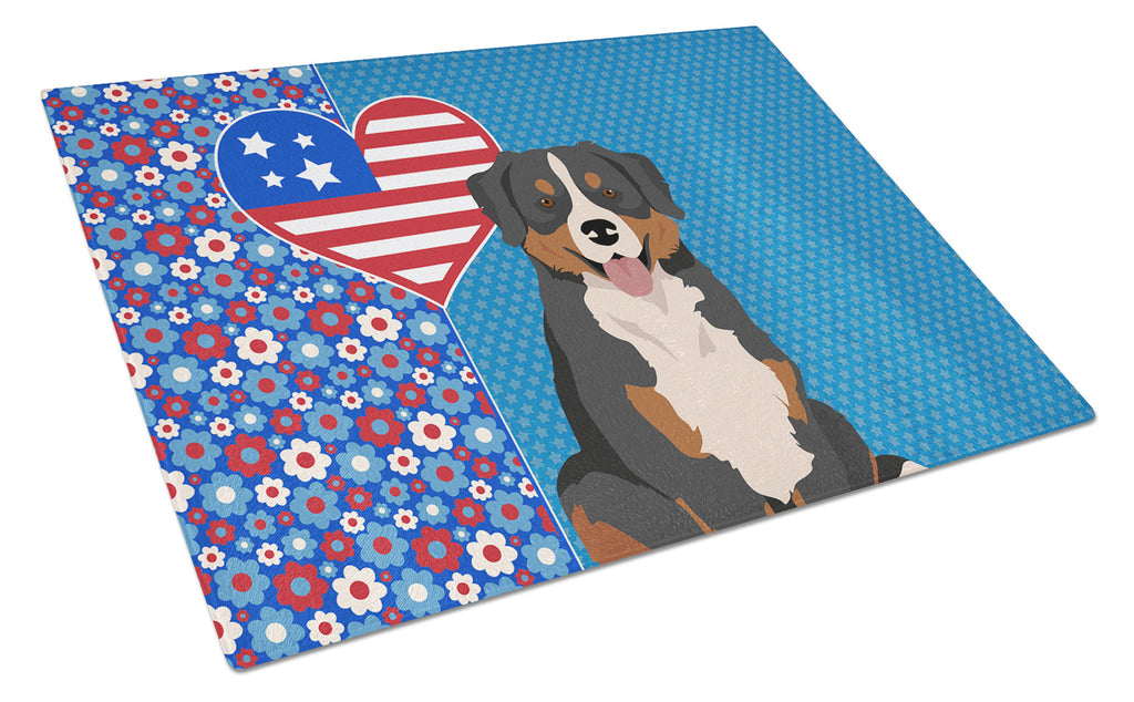 Bernese Mountain Dog USA American Cutting Board Tempered Glass Kitchen Cutting Surface, Heat Resistant Chopping, Non-Slip Feet, Food Prep & Serving