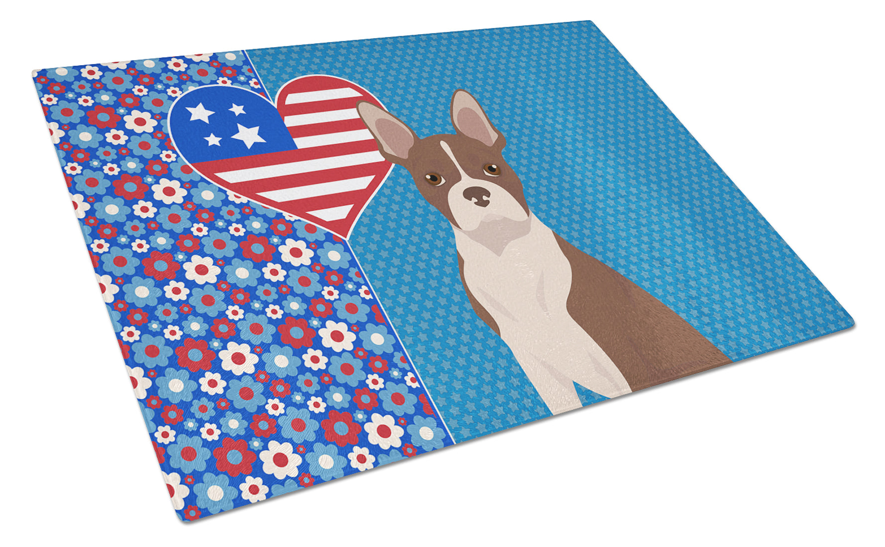 Red Boston Terrier USA American Cutting Board Tempered Glass Kitchen Cutting Surface, Heat Resistant Chopping, Non-Slip Feet, Food Prep & Serving