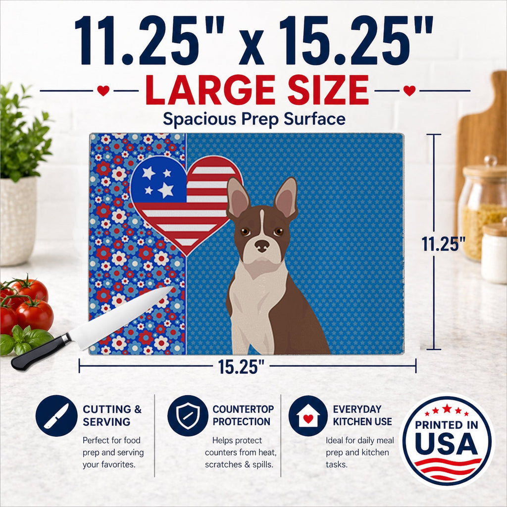 Red Boston Terrier USA American Cutting Board Tempered Glass Kitchen Cutting Surface, Heat Resistant Chopping, Non-Slip Feet, Food Prep & Serving