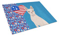 White Boston Terrier USA American Cutting Board Tempered Glass Kitchen Cutting Surface, Heat Resistant Chopping, Non-Slip Feet, Food Prep & Serving