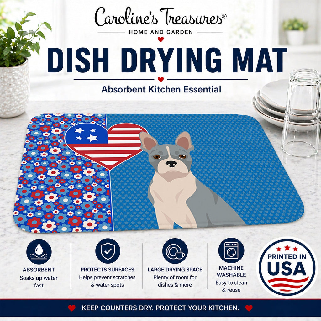 Blue Boston Terrier USA American Dish Drying Mat Absorbent Dish Drying Mat Pad for Kitchen Counter Dish Drainer Mat for Countertop, 14 x 21", Multicolor