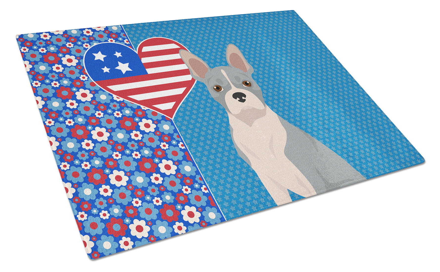 Blue Boston Terrier USA American Cutting Board Tempered Glass Kitchen Cutting Surface, Heat Resistant Chopping, Non-Slip Feet, Food Prep & Serving