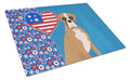 Natural Eared Fawn Boxer USA American Cutting Board Tempered Glass Kitchen Cutting Surface, Heat Resistant Chopping, Non-Slip Feet, Food Prep & Serving