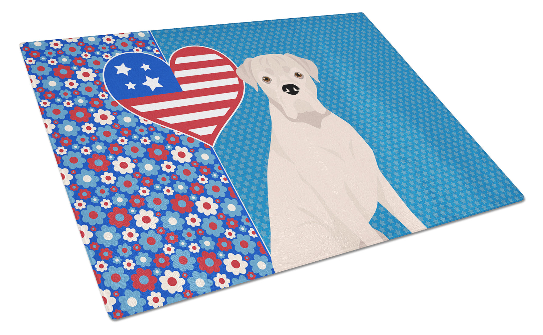 Natural Eared White Boxer USA American Cutting Board Tempered Glass Kitchen Cutting Surface, Heat Resistant Chopping, Non-Slip Feet, Food Prep & Serving
