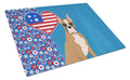 Fawn Boxer USA American Cutting Board Tempered Glass Kitchen Cutting Surface, Heat Resistant Chopping, Non-Slip Feet, Food Prep & Serving