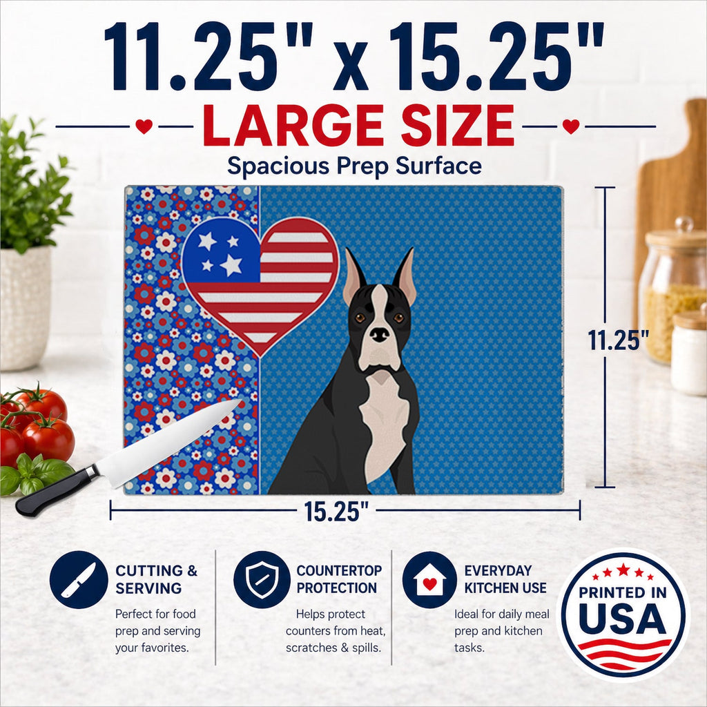 Black Boxer USA American Cutting Board Tempered Glass Kitchen Cutting Surface, Heat Resistant Chopping, Non-Slip Feet, Food Prep & Serving