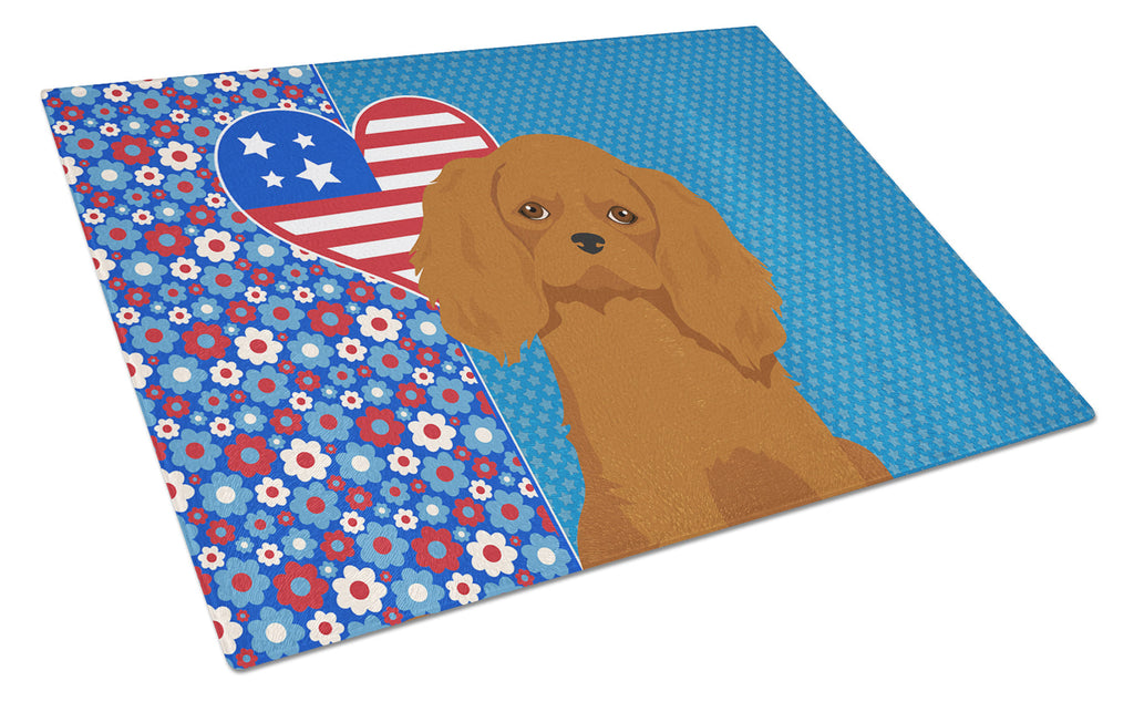 Ruby Cavalier Spaniel USA American Cutting Board Tempered Glass Kitchen Cutting Surface, Heat Resistant Chopping, Non-Slip Feet, Food Prep & Serving