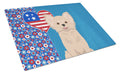 Longhaired Cream Chihuahua USA American Cutting Board Tempered Glass Kitchen Cutting Surface, Heat Resistant Chopping, Non-Slip Feet, Food Prep & Serving